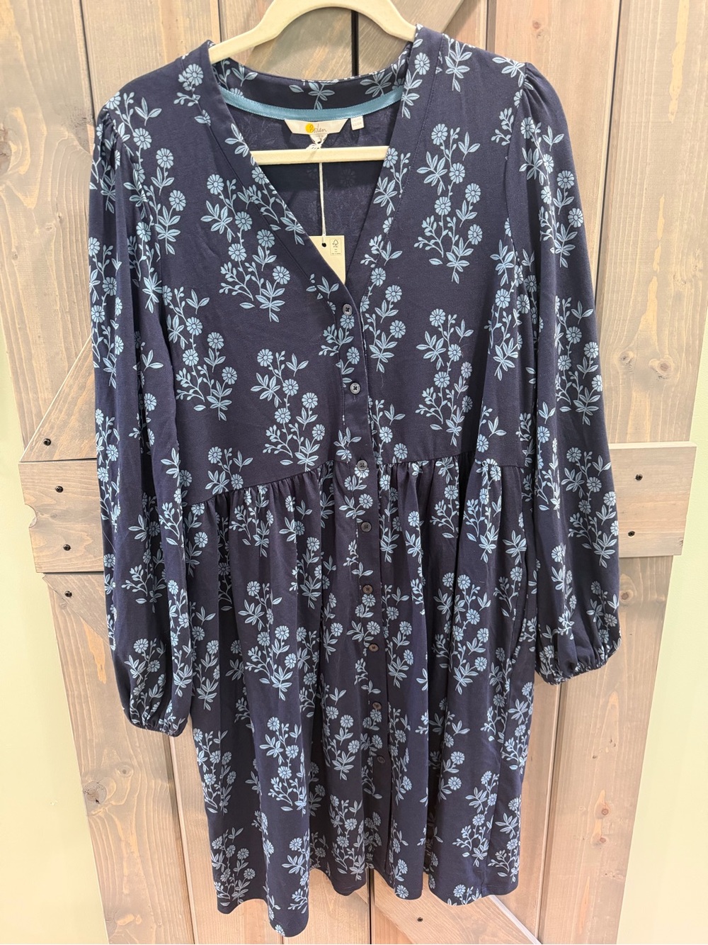 NWT Boden Navy Blue Floral Button Front Long Sleeve Midi Dress US 10R